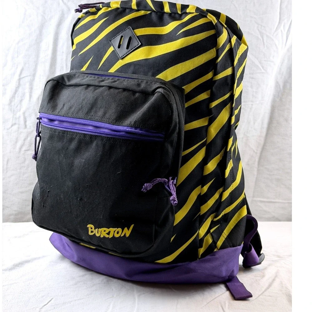Burton Zebra Stripe Backpack Yellow Black Purple Laptop Sleeve School Travel Bag